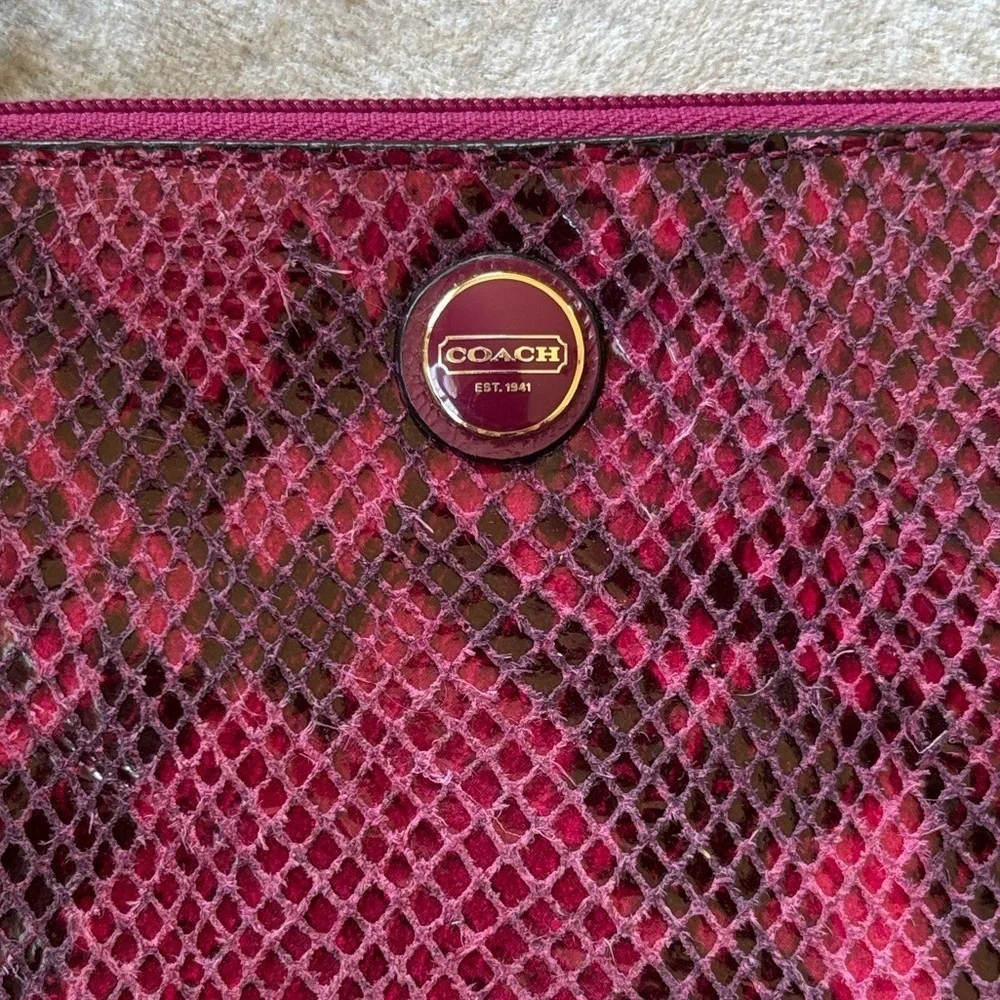COACH Leather Zippered Wristlet Snakeskin Raspberry Pink Embossed Python Exotic
